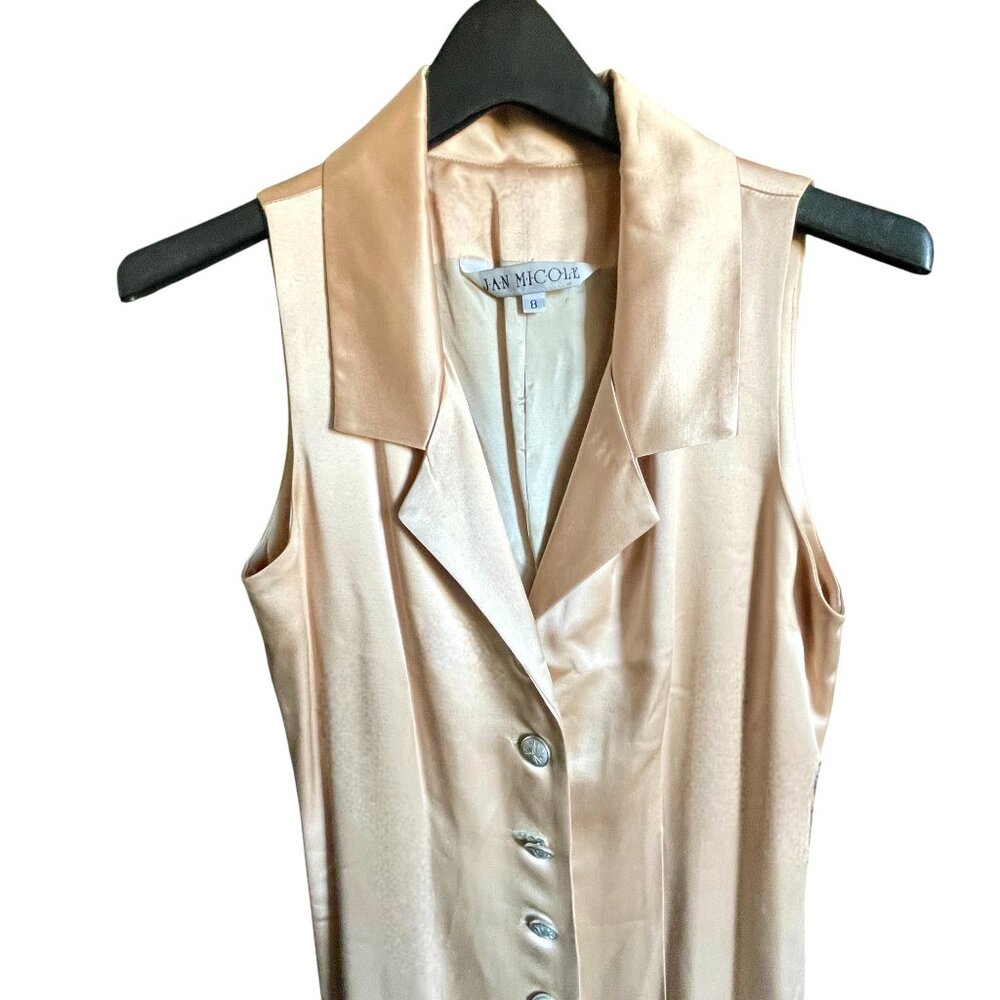 Rare Couture Jan Micole Vintage Peau de Soie Sleeveless Sheath Dress w/ Buttons - Picture 9 of 12